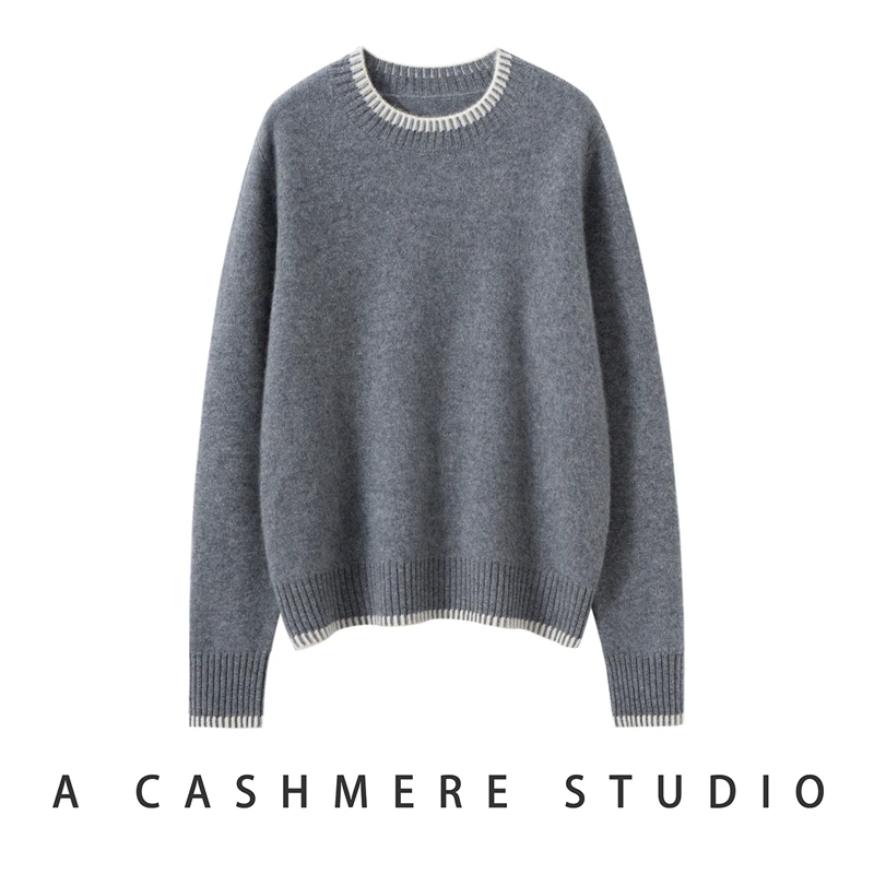 Addonee suéter feminino 100% caxemira, gola redonda, pulôver de luxo, estilo simples, malhas de caxemira, outono inverno, roupas femininas