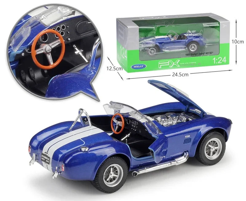 WELLY Diecast 1:24 Scale Classic Simulator Model Car Shelby Cobra 427 S-C Alloy Retro Car Metal Toy Car For Kids Gift Collection