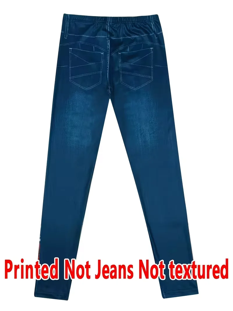 Bedruckte Leggings für Damen, kein Denim-Stoff, Hosen mit aufgesetzter Tasche und Knopfdruck-Design, hochelastisch, modisch, schmal geschnitten, lässig – Detail 5