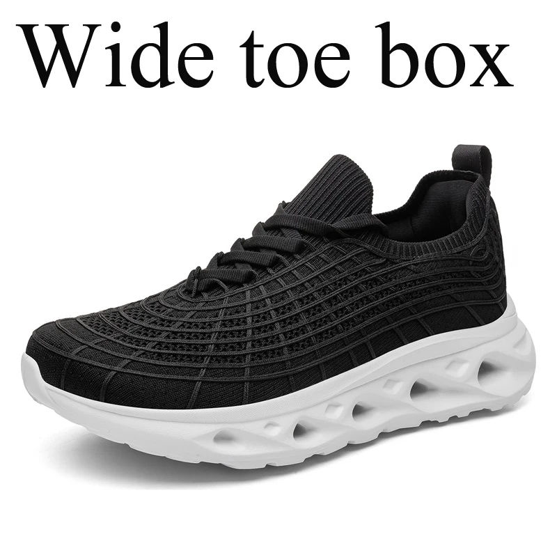 Men Wide Toe Box Knit Sneakers Stretch Breathable Casual Walking Shoes Roomy Fit for Swollen Feet Edema Bunions Athletic Shoes