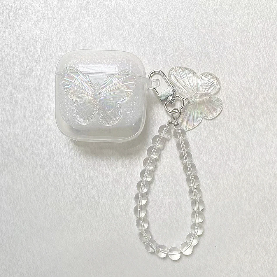 Inpods i12 i11 i10 i9s حافظة فاخرة كريستال الفراشة كيشاين شل سيليكون بولي يوريثان واضح سماعة غطاء