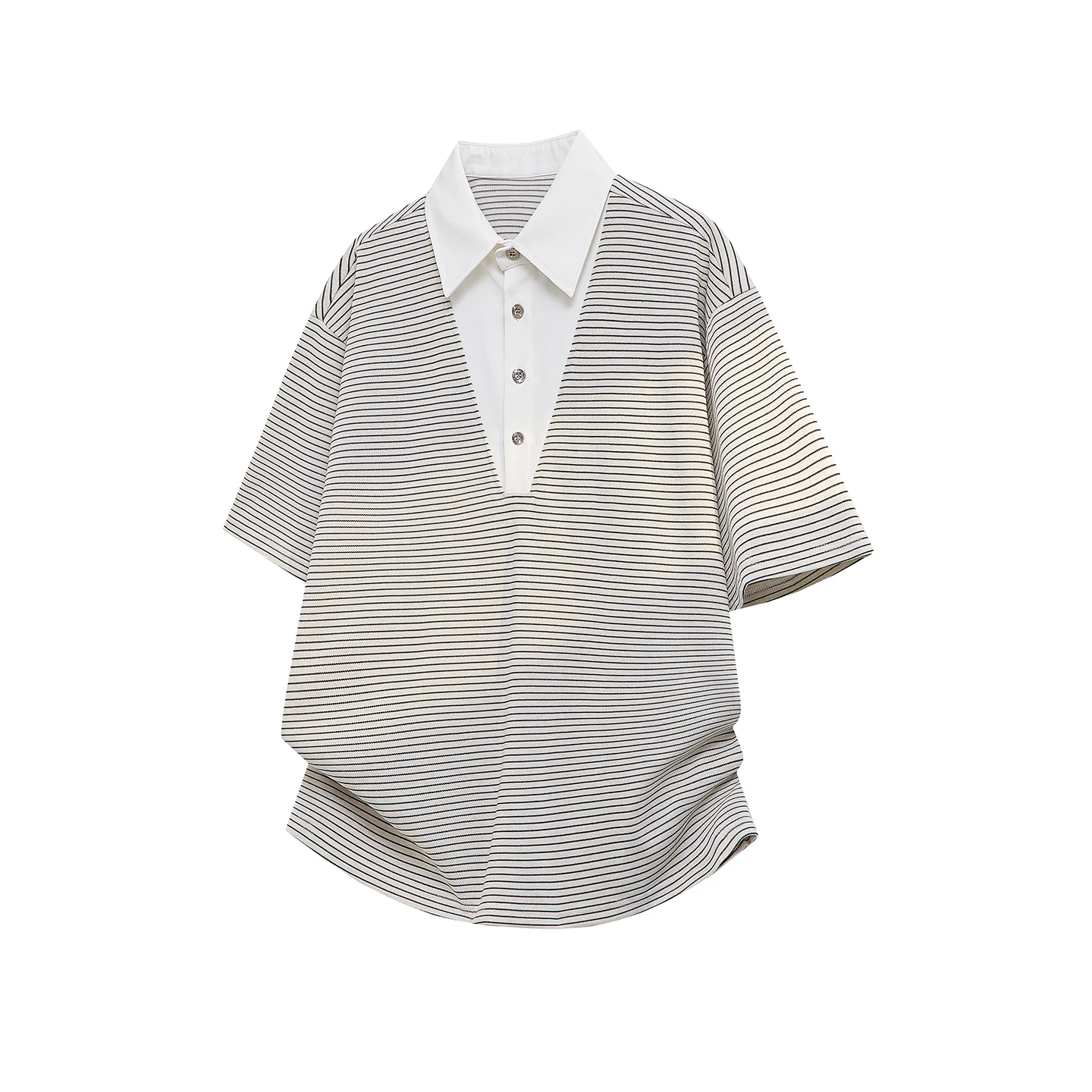Summer New Style Color-Matched V-Neck Double-Tone Polo Shirt Casual Multi-Use Large Size T-Shirt