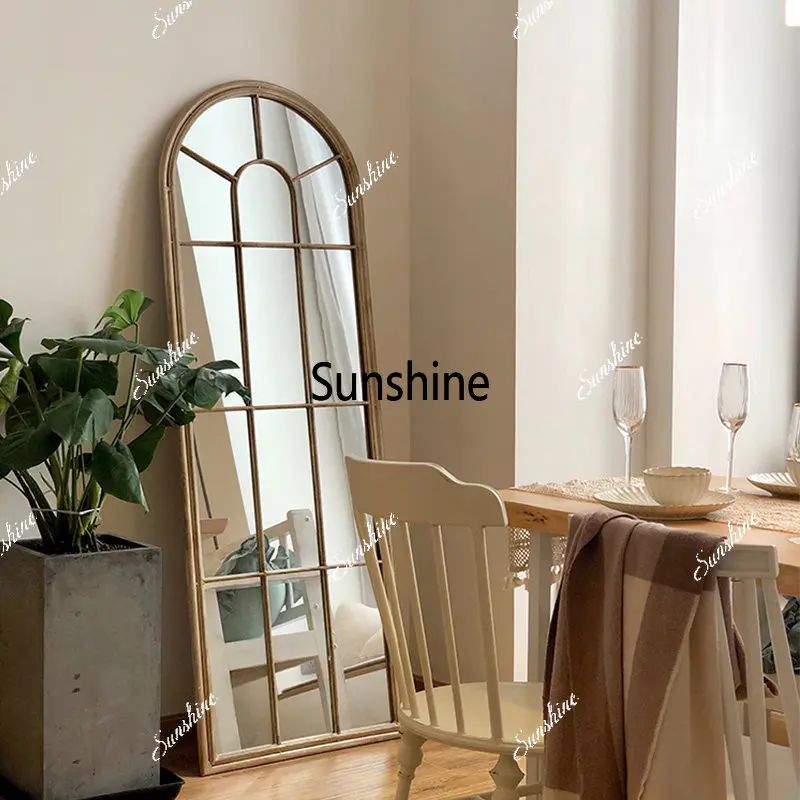 Full-body floor-to-ceiling full-length mirror, wall-mounted false window, wall-mounted bracket, arched mirror