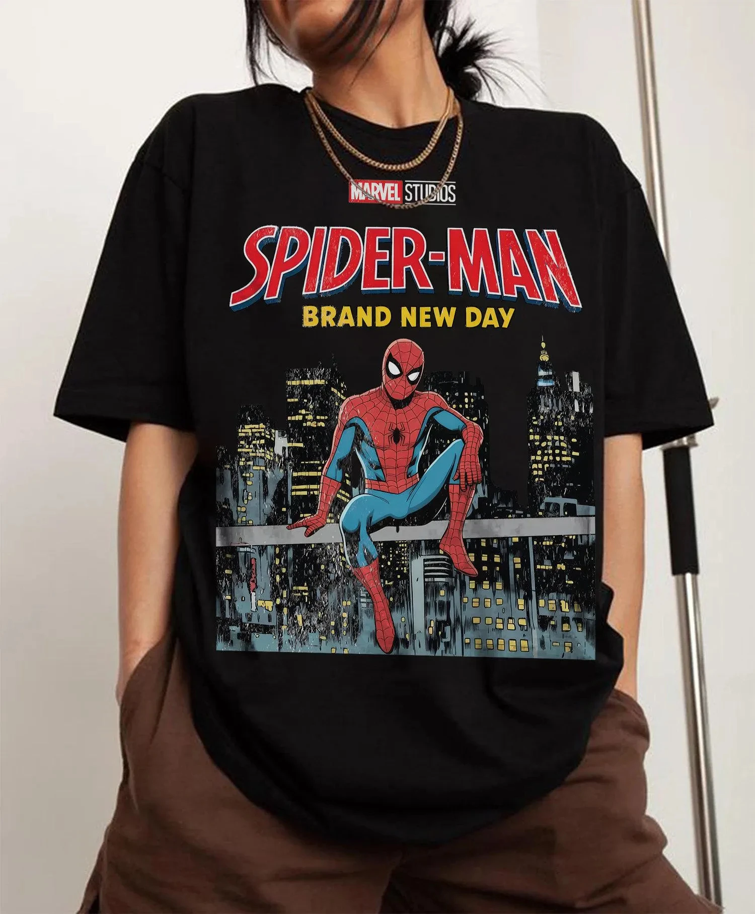 2026 New Movie Spider-Man Brand New Day Tom Holland Retro Print T Shirt Men Women Y2K Harajuku Loose Casual Tee Street Fashion