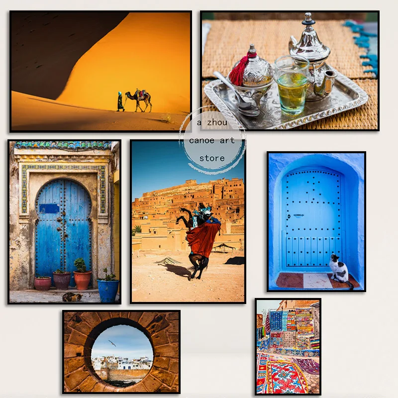 Morocco Photography Landscape Desert Sand Dunes Camel  Archway Art Poster Canvas Painting Wall Print Picture for Room Home Decor