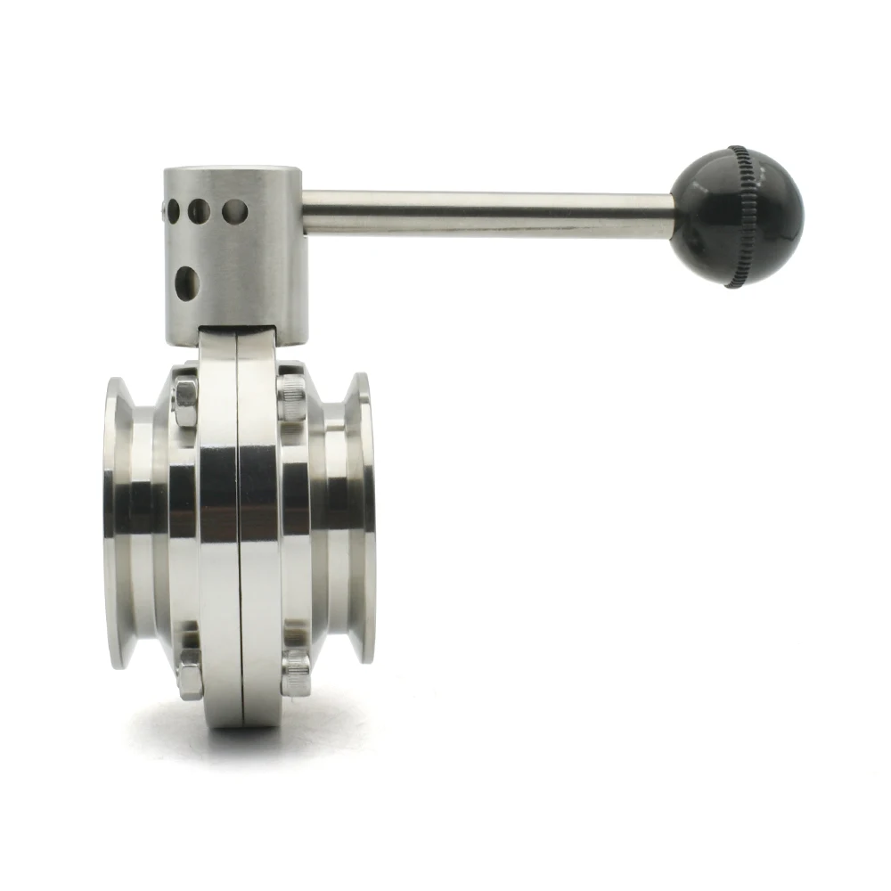3/4 "1" 1-1/2 "2" 3 "4" SS304/316L Sanitär-Absperrklappe aus Edelstahl, OD50,5/64/119 mm, Drei-Clip-Absperrklappe – Detail 3