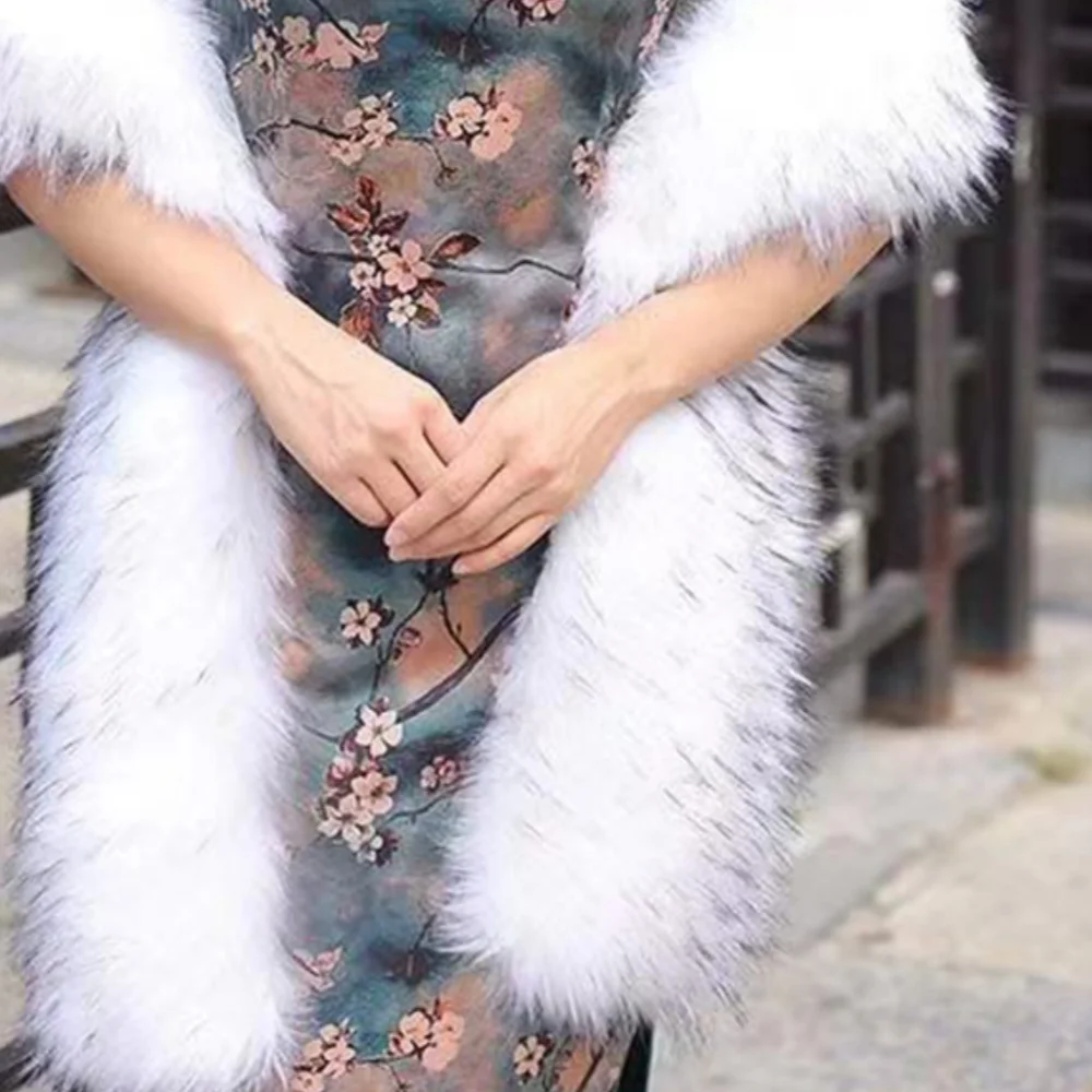 

Супер длинный плюшевый платок для шеи, однотонный декор, шарф из искусственного лисьего меха, длинный полосатый меховой воротник, мягкие пушистые шарфы