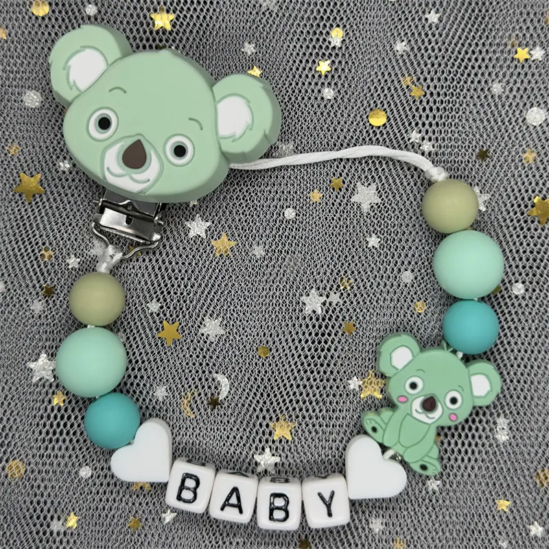 Handcrafted Customized Name Baby Pacifier Clips Chains Silicone Beads Teether Toys Dummy Holder Personalized Pacifier Chain Gift