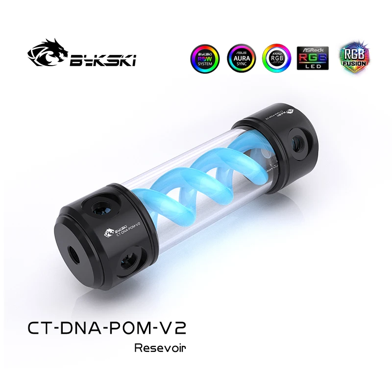Bykski Length 190/ 260mm 50mm Diameter Reservoir POM+Acrylic Double Helix T-Virus Cylindrical Water-Cooled Tank CT-DNA-POM-V2