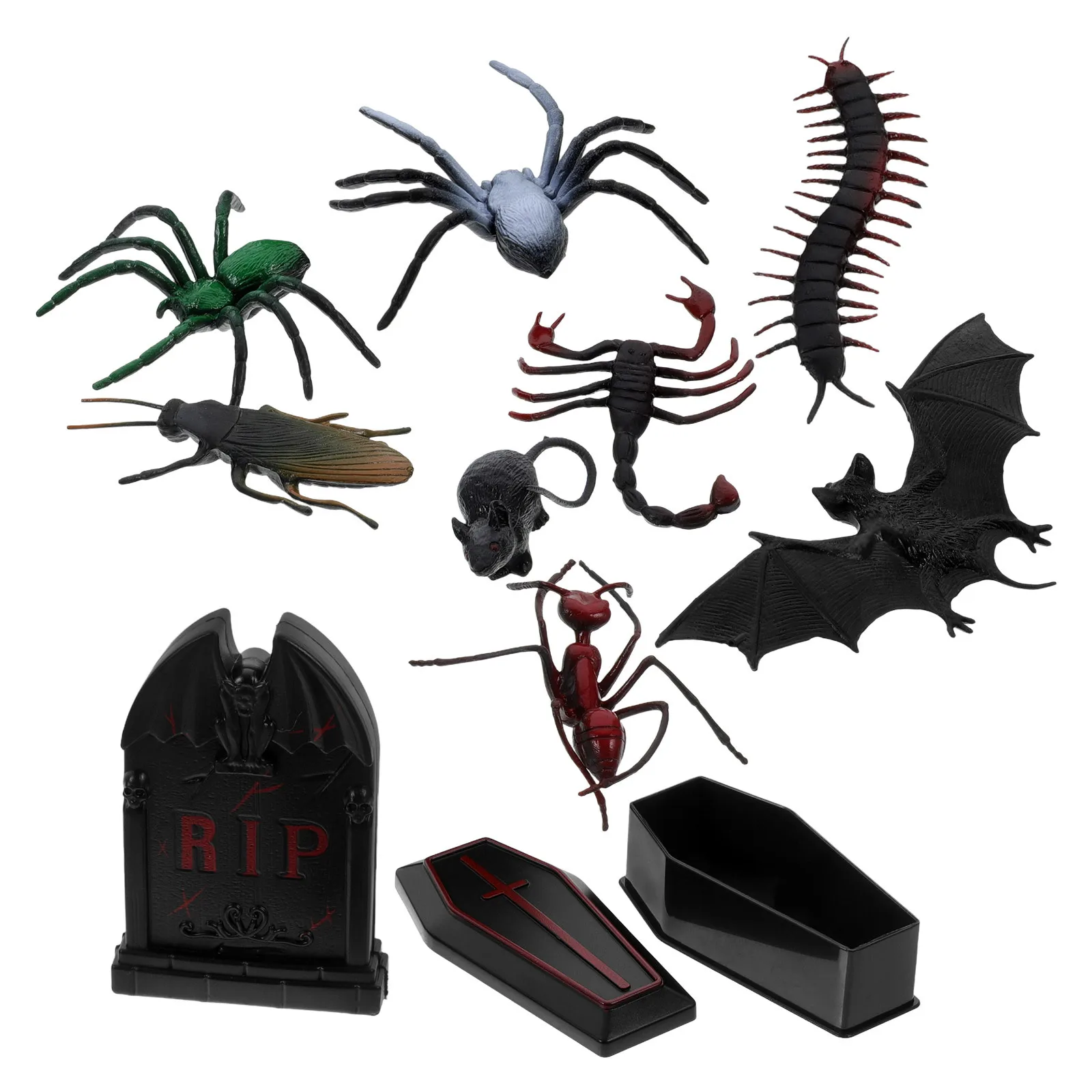 1 conjunto 1 conjunto de decorações em miniatura para halloween, casa assombrada, caixão, animal, cena assustadora, casa de bonecas, adereço, mini aldeia de halloween