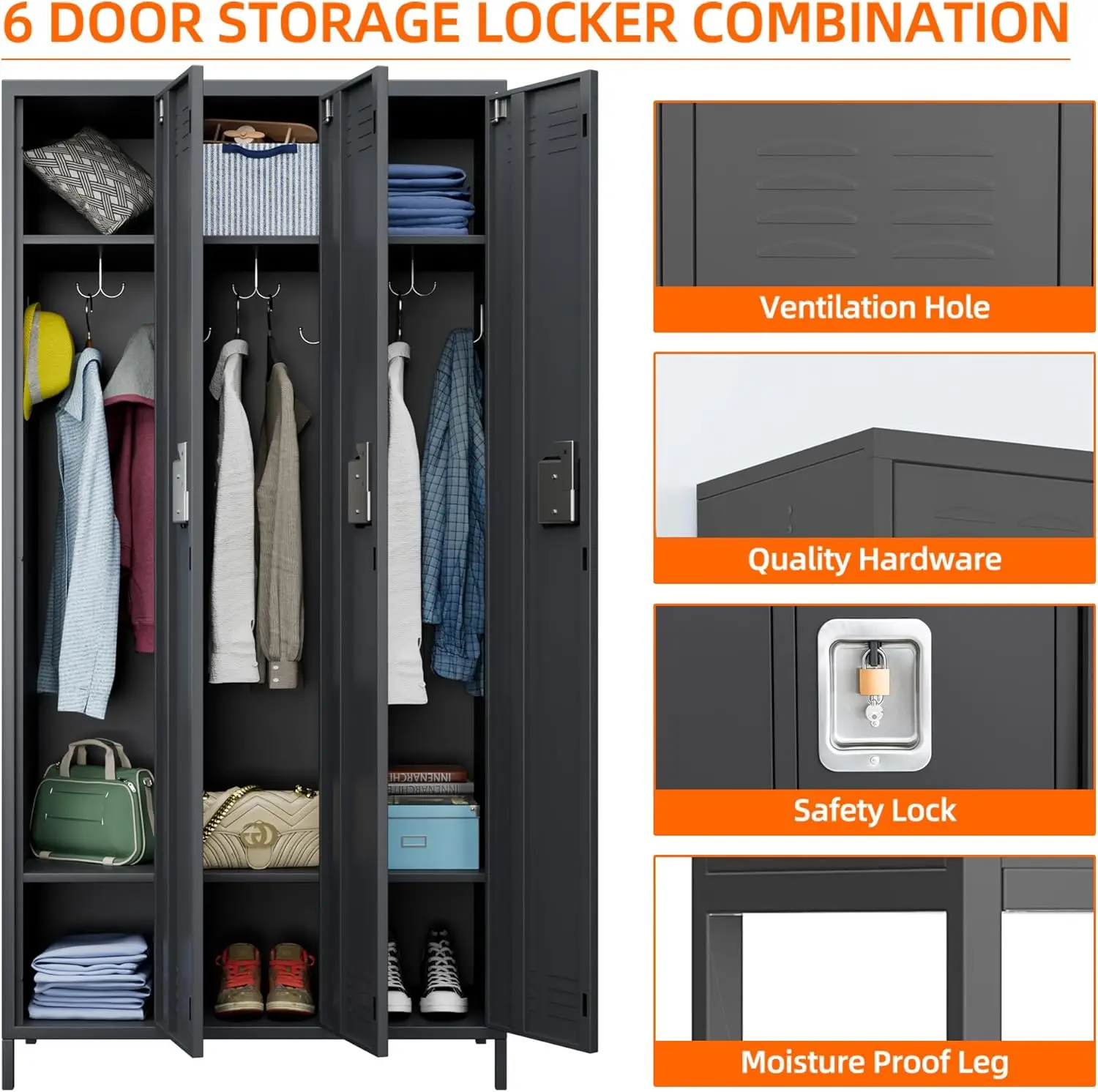 خزانة تخزين معدنية من أوبابو مع 3 أبواب، خزانة معدنية للموظفين مع 9 خطافات للمدرسة والمكتب والصالة الرياضية والمنزل