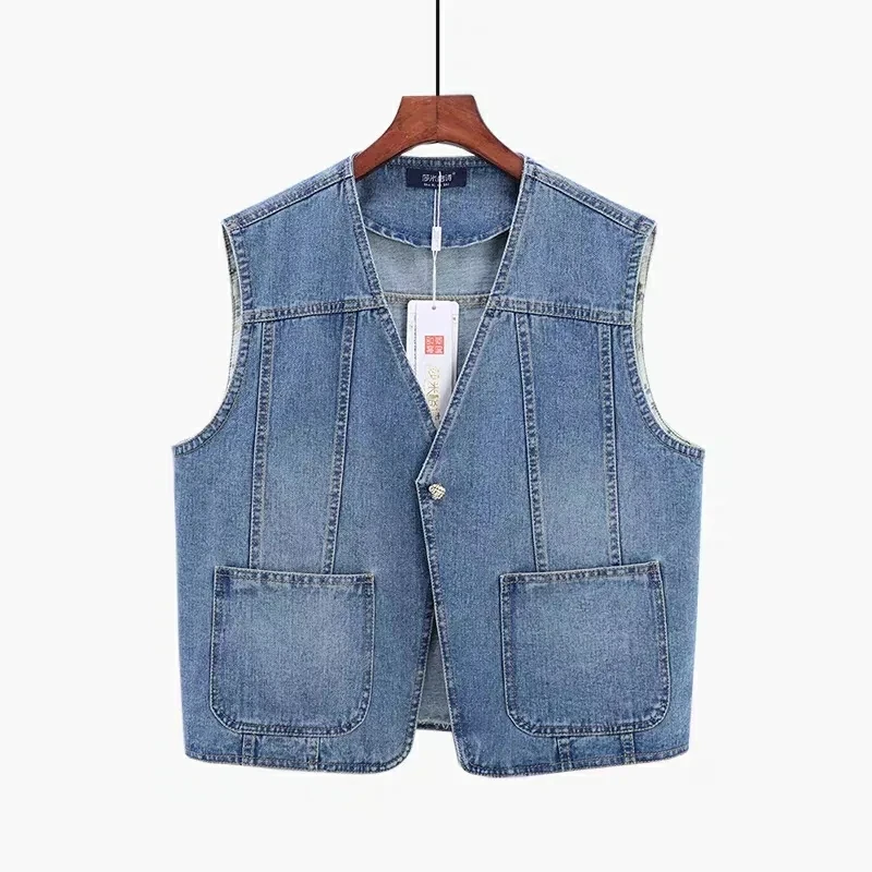 

Sleeveless Jacket Denim Short style 2024 Spring/Summer New Slim Denim Jackets Single button Casual Female Waistcoat Tops