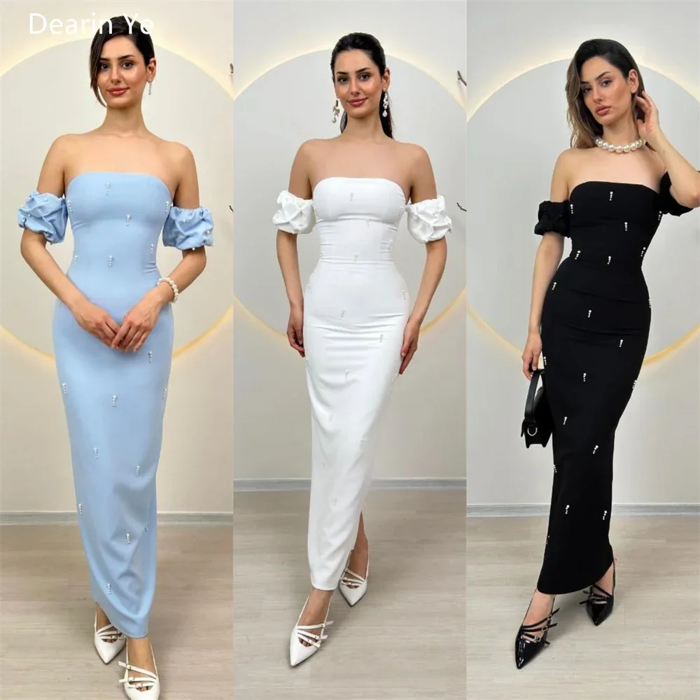 

Customized Saudi Arabia Dearin Off-the-shoulder Column Ankle Length Skirts Bead Pearl Bespoke Occasion Dresses Formal Gown Prom