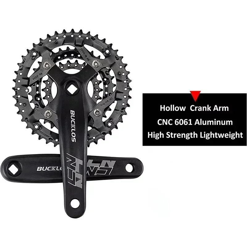 BUCKLOS Square Hole Bicycle Crankset 104BCD Aluminum Alloy Mountain Bike Crank 9S 10S Steel Chainring 170mm MTB Cycling Crankset