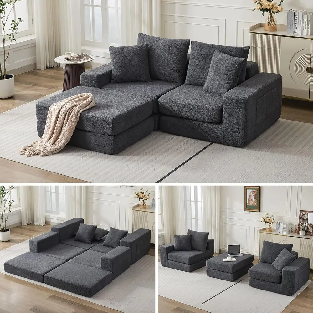 

L-Shape Sectional Sofa with Chaise, Cloud-Like Loveseat, Deep Seat Sleeper Sofa for Living Room and Bedroom