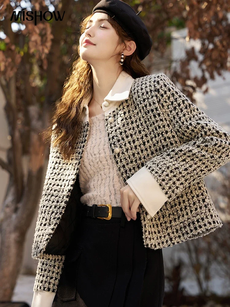 MISHOW Wool Blend Tweed Jacket Women Luxury High Quality Vintage Fashion Cropped Jackets Office Ladies New Outwear MXC59W0200