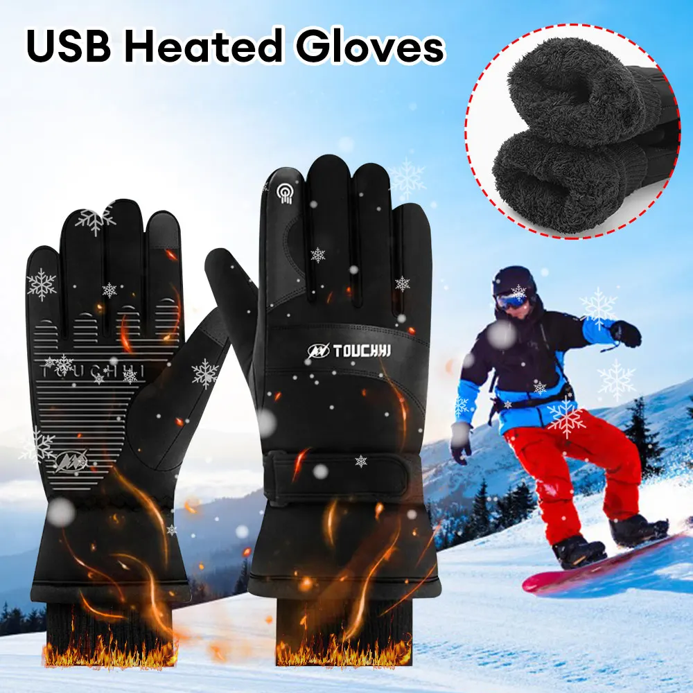 

USB Heated Gloves Waterproof Touchscreen Winter Snowboard Gloves Water-resistant Outdoor Camping Skiing Motorcycle bicycle Glove