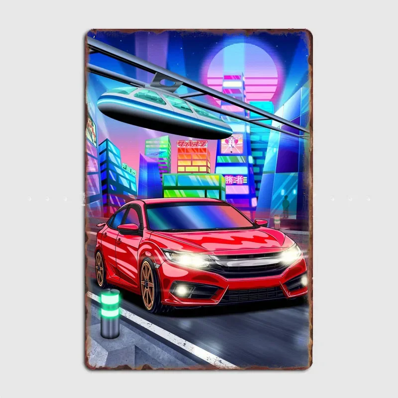

Classic Car Vintage Red Street Racing Car Posters Metal Sign Automobile Club Garage Room Decor Tin Home Decor