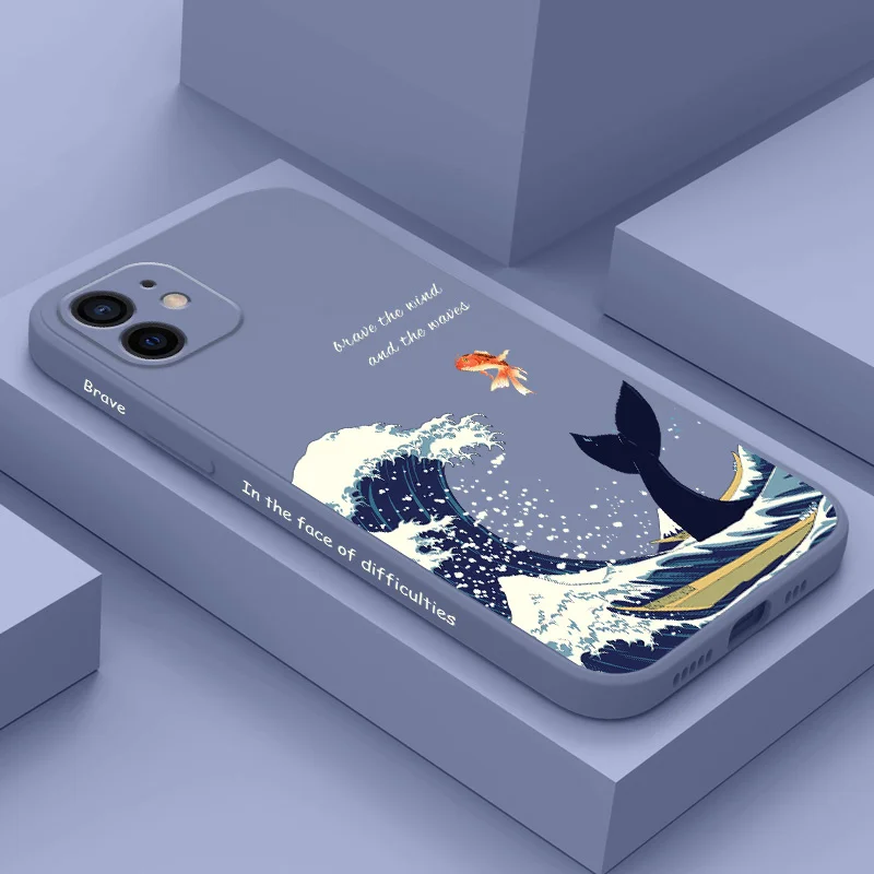 

Surging Wave Whale Phone Case For iPhone 12 11 X XR XS 8 7 SE2 Plus Pro Max Mini Silicone Cover