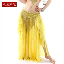 Vestido de danza del vientre de la India, vestido de columpio dividido doble, vestido de oreja dorada, vestido de rendimiento para niña