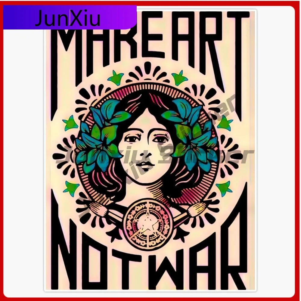 

Make Art Not War Vintage Off-white With Dark Green Flowers Window Bumper Sticker Cover Scratches Decal Accessory Decorative Pvc