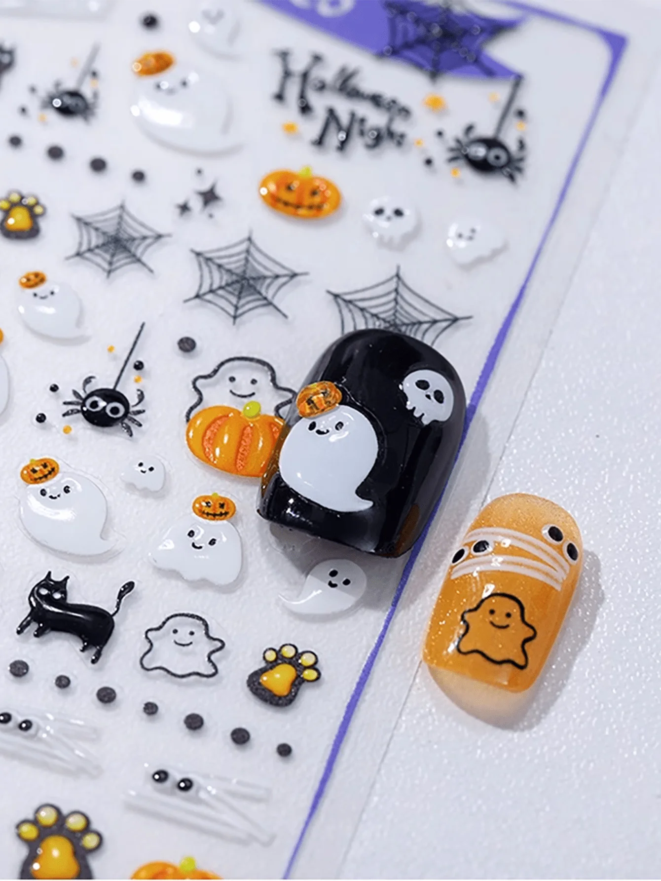 ハロウィン ゴーストとパンプキン ネイルステッカー - パーティー用防水ネイルアートステッカー