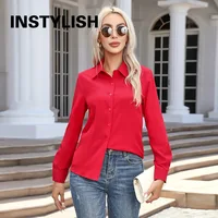 Women Elegant Solid Button Shirt Chiffon Blouse Spring Summer Casual Solid Long Sleeve Turn Down Collar Tunics OL Shirt Tops 4