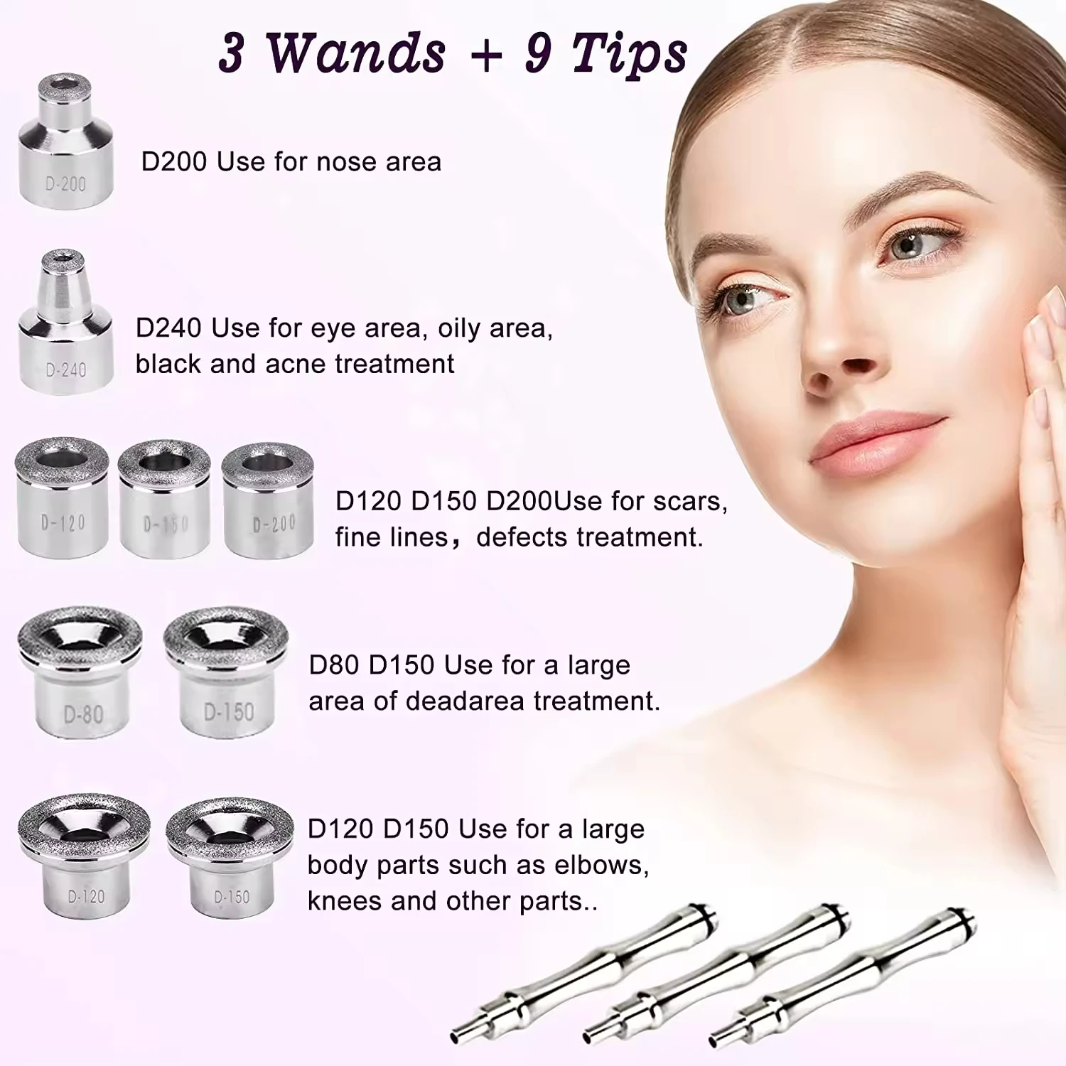 Dispositivos dermoabrasão diamante acessório 9 dicas 3 varinhas para peeling da pele facial removedor cravo cuidados com o rosto beleza