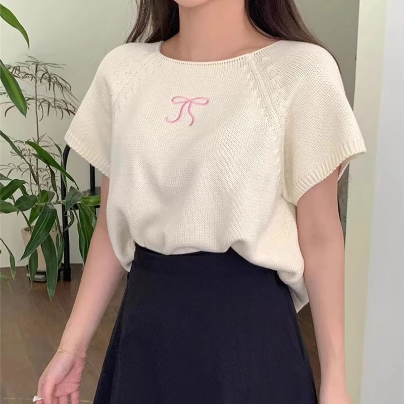 T-shirts Sweet Girls Women Loose Harajuku Embroidery Bow Designer O-neck Summer Lovely Holiday Comfortable Korean Style Girlish