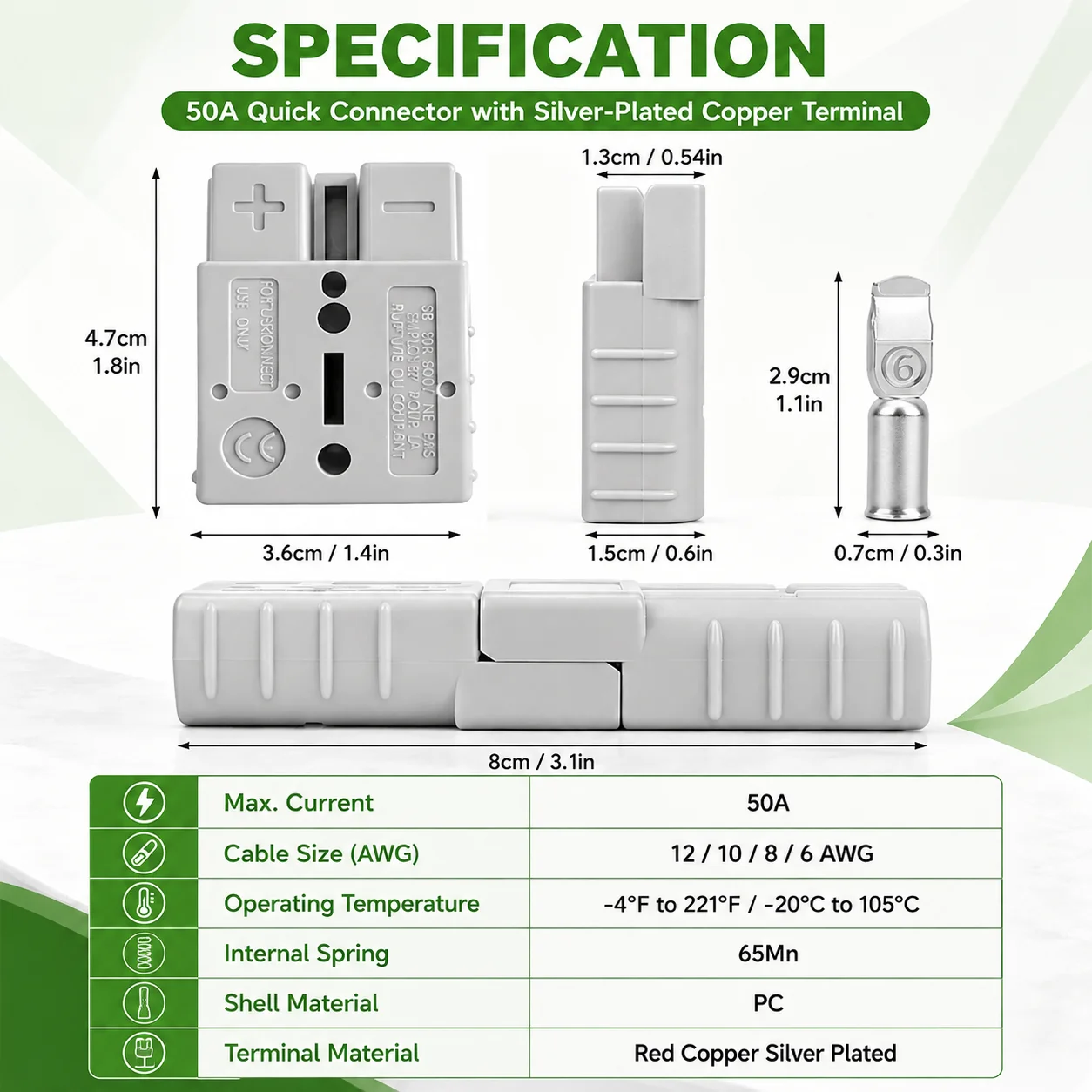 1 Set 50A 600V Twin Dual Flush Mount Bracket For Plug Power Connection For 12-6 AWG Diameters Ranging