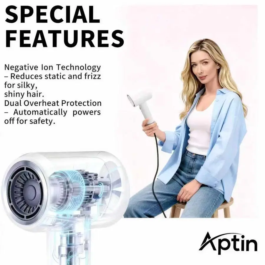 Hair Dryer 110K RPM 1250W Fast Drying, 200M Negative Ion Care, Dual Overheat Protection, AntiStatic Low Noise, 2 Heat amp 2 Spee