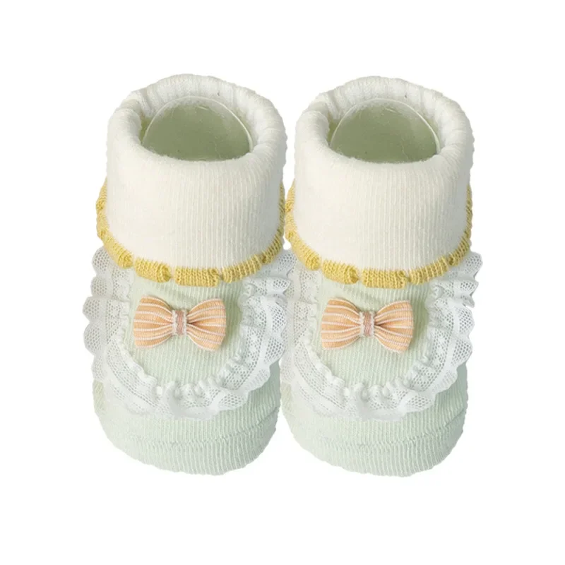 2Pairs Newborn Infant Baby Kids Wears Cute Girls Spring and Summer Thin Lace Cotton Mid Length Walking Socks Pair 0-1Years Old