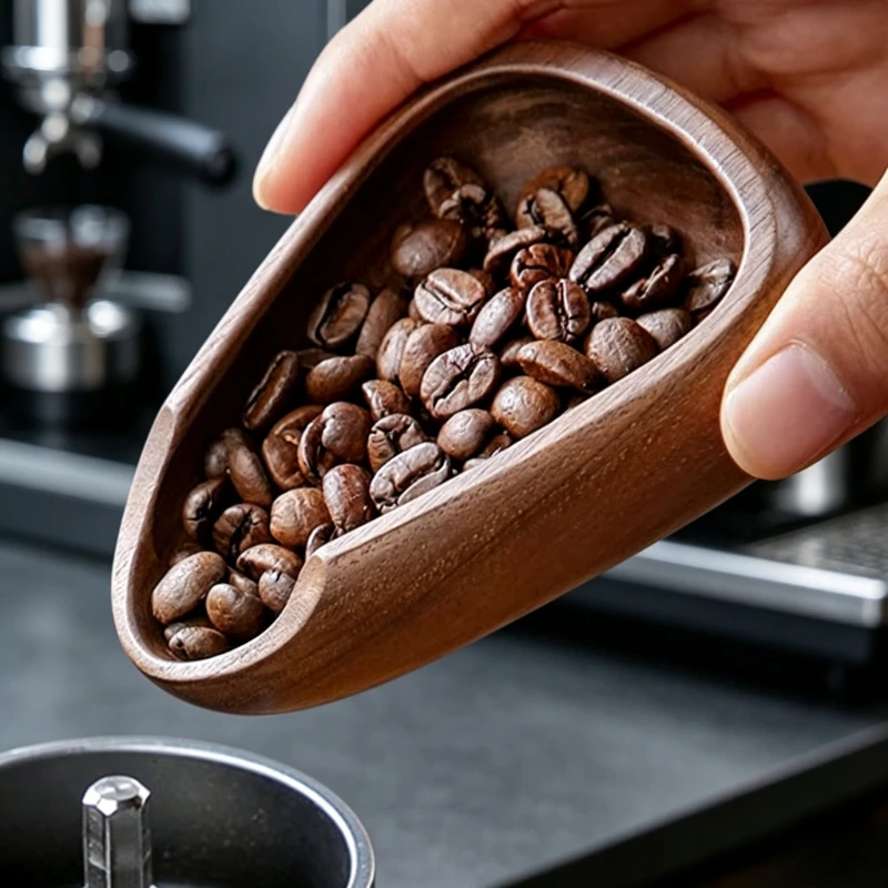 Walnut Wood Coffee Bean Measuring Dish Wooden Dosing Tray Coffee Powder Receiver Tea Scoop Hand Brew Coffee Weighing Accessory