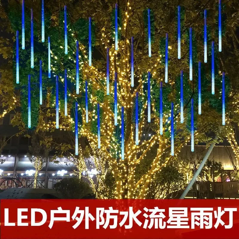 Lumières d'arbre de douche de météore de connaissance chaude pour le parc de jardin, lumières rouges de filet imperméables, lumières colorées extérieures haut de gamme