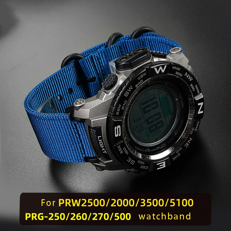 Waterproof canvas watch strap for Casio PRW-2500/2000/5100/3500 PRG-260/270 nylon watchband sports silicone wristband bracelet