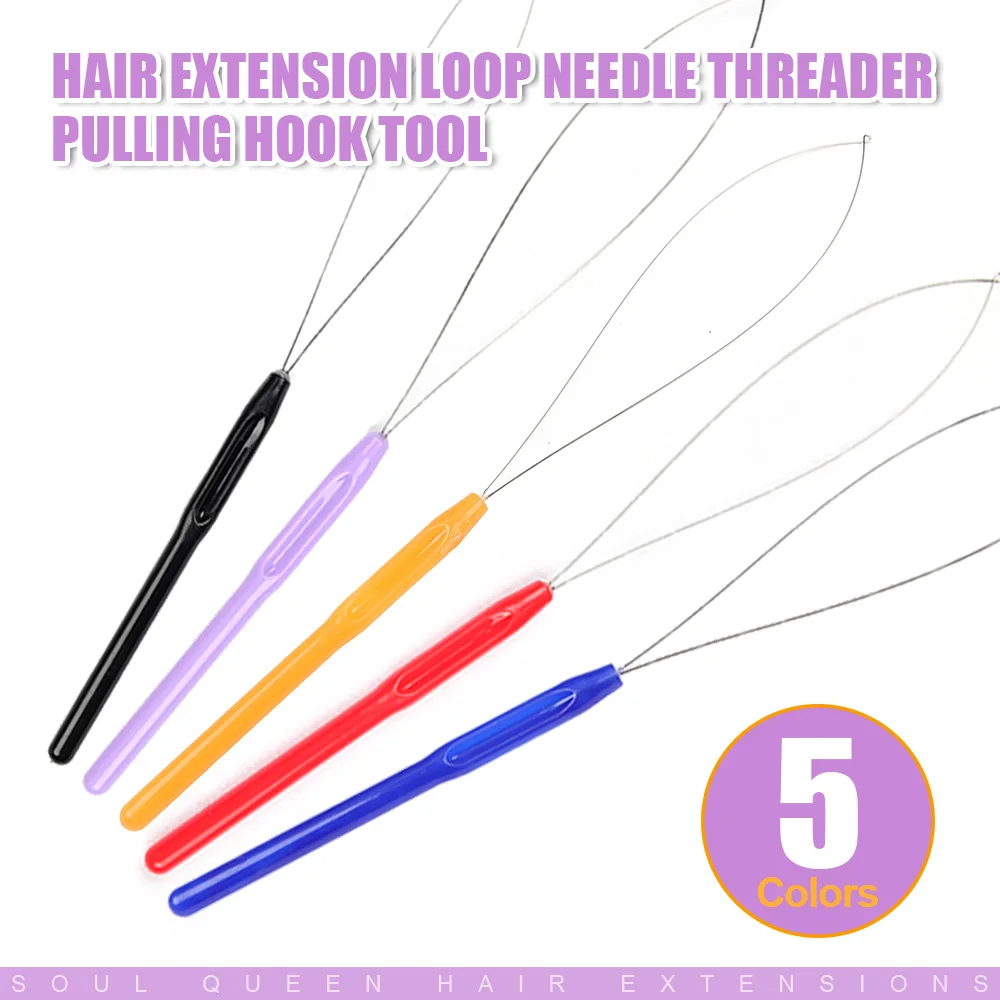 10pcs Hair Extension Loop Needle Threader Pulling Hook Tool and Bead Device Tool Loop Threader Hook Needle For Hair Extensions