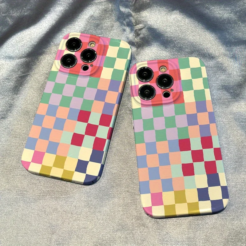 Etui na telefon z kolorowym wzorem w kratkę, odpowiednie dla iPhone'a 17 16 15 14 13 12 11 Pro/Max/Plus, odporne na upadki i wstrząsy, twarde etui. — zdjęcie produktu 2