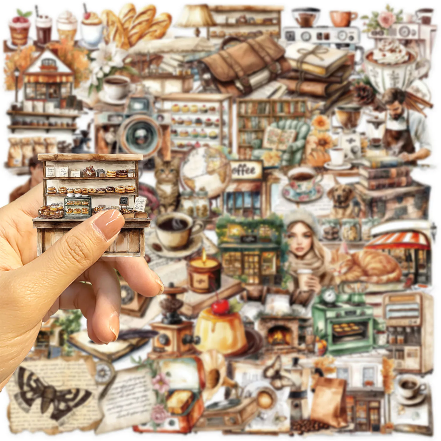 50PCS Fun Cartoon Vintage coffee Stickers Scrapbooking Collage Material Phone Cases Guitar Notebooks DIY Decorative