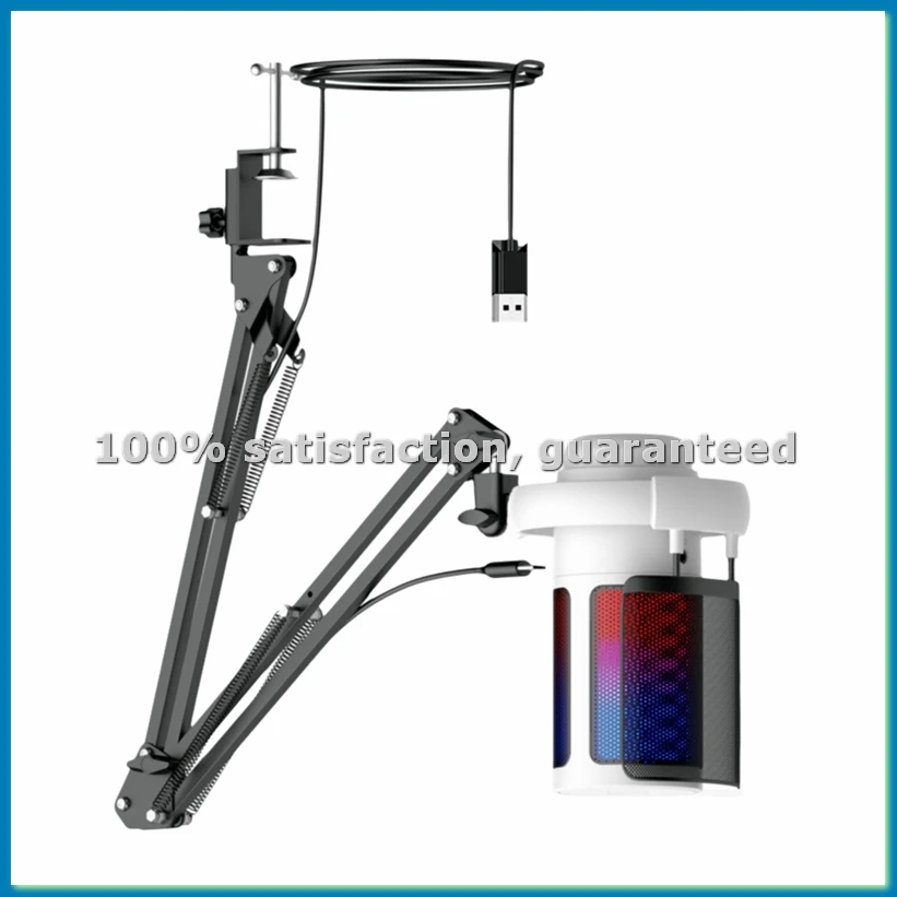 

USB Condenser Microphone RGB Esports Game Call Recording Condenser Mic with Metal Boom Stand Mic for Studio Recording B-A56M
