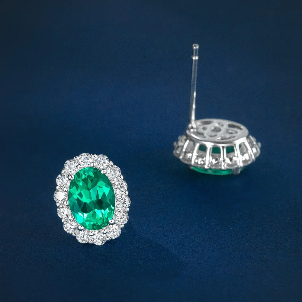 

New S925 silver minimalist egg shaped 5 * 7 Columbia cultivated emerald 1 carat temperament earrings marry jewelry