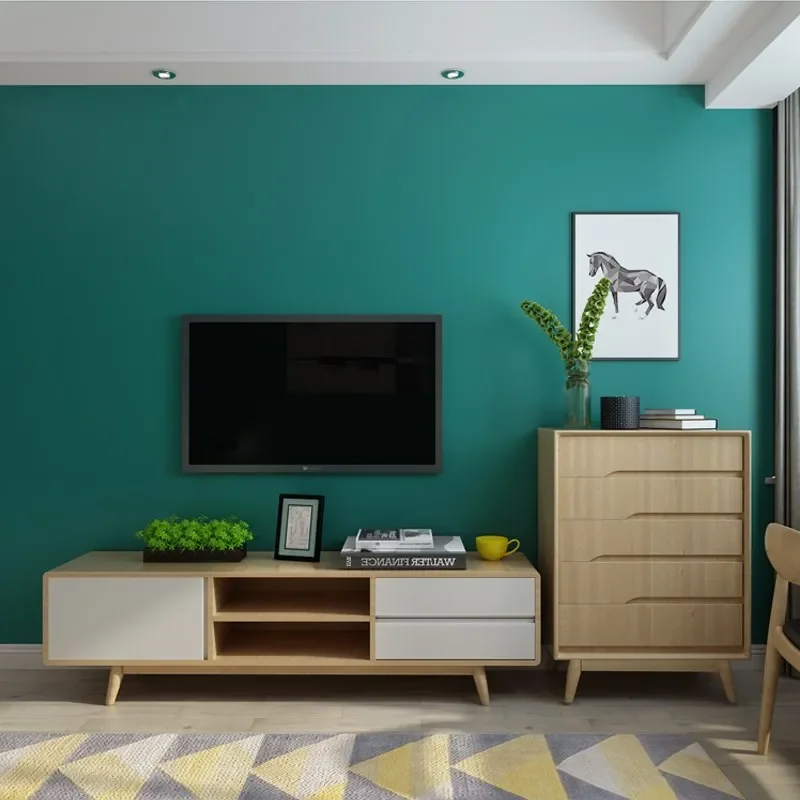 Waterproof and stain resistant peacock blue and green pure pigment color wallpaper modern minimalist bedroom living room