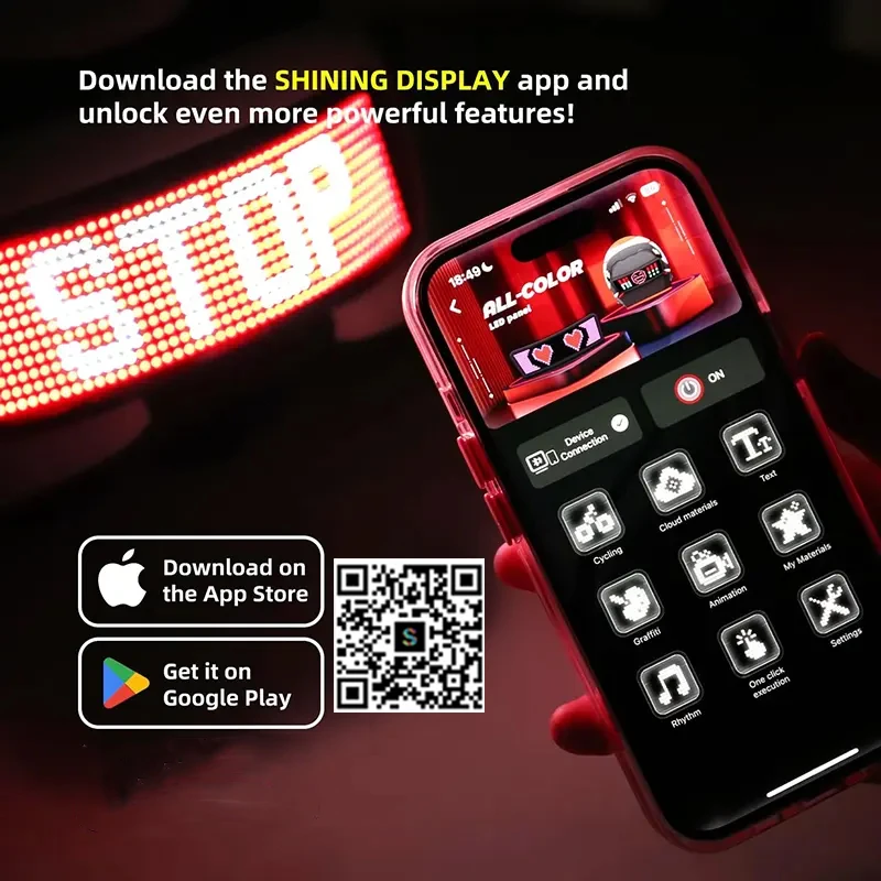 Led Helmet Display Motorcycle Helmet Warning Light Night Riding DIY RGB Bike Helmet Taillight APP Programmable LED Screen