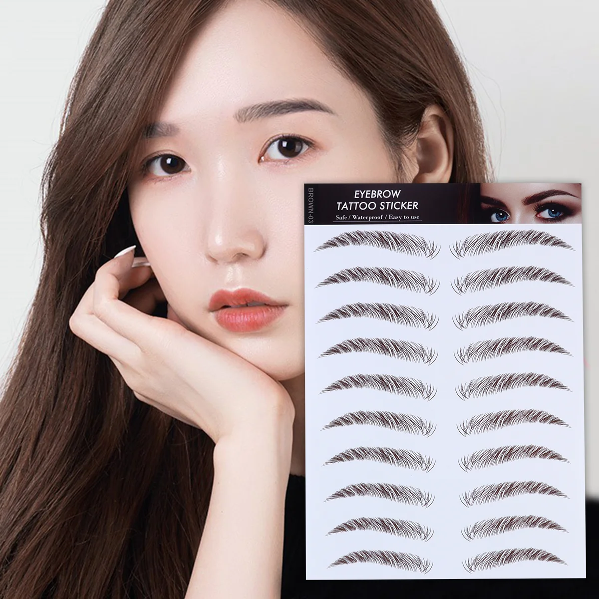 4 Pcs Natural False Lashes Eyebrow Stickers Imitation Semi-permanent Stencils Fake Eyebrows Cosmetics Brown Artificial