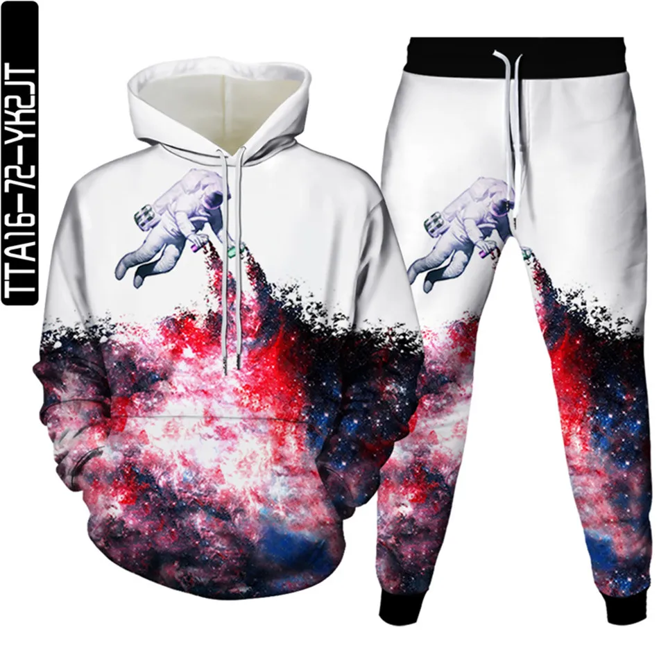 

Men Clothing Suit Astronaut Harajuku Galaxy Planet Moon 3D Print Tracksuit Set Women Hoodies+Trousers Outfit Plus Size S-6XL