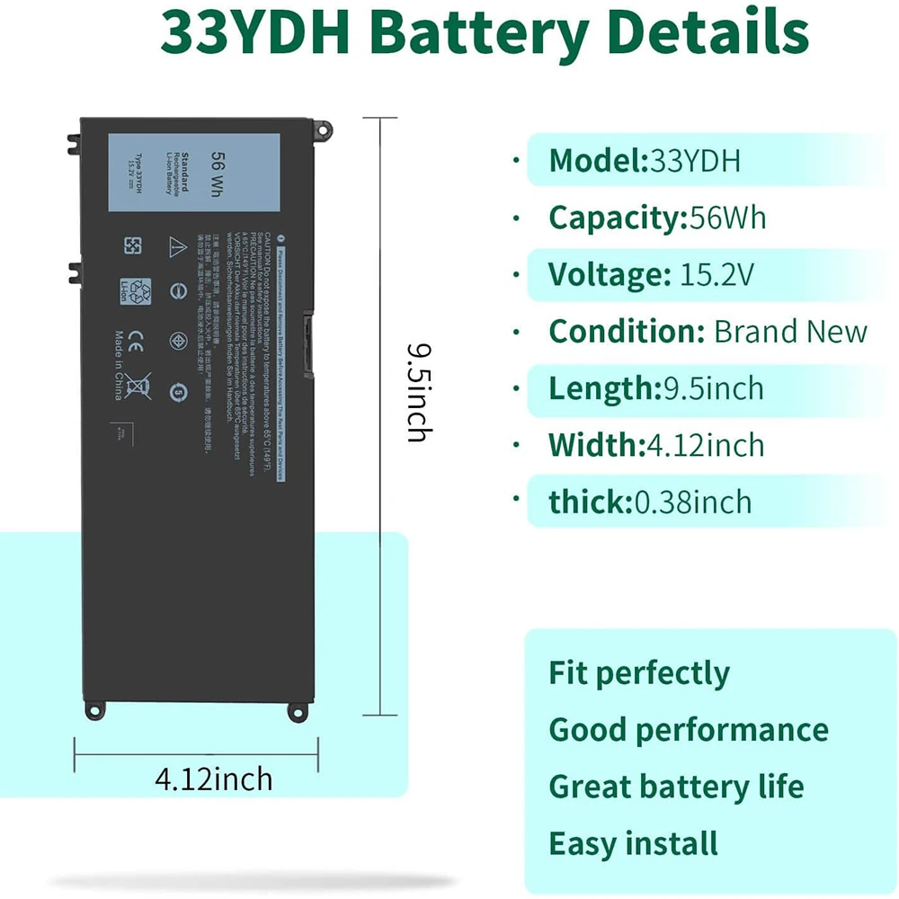56WH 33YDH Laptop Battery for Dell Inspiron 17 7000 7778 7779 7786 7773 15 7577 G3 3579 3779 G5 5587 G7 7588 Latitude 13 3380 view 2
