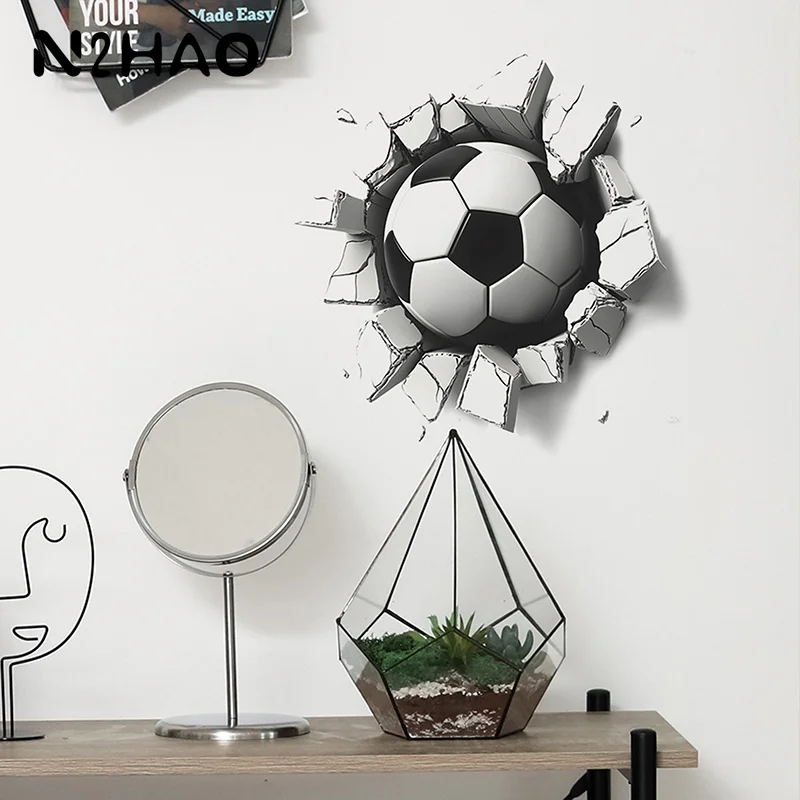 Creative Broken Wall Football Wall Stickers Children's Room Background Decoration Mural Decoration Self-adhesive Decal