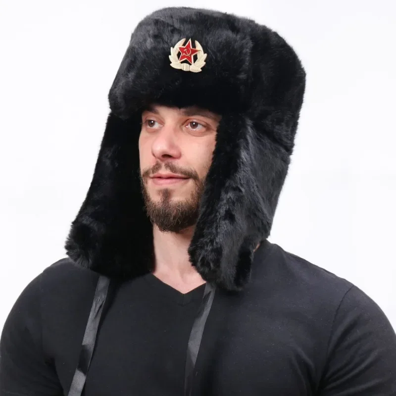 Unisex Badge Outdoor Winter Fleece Lined Thick Warm Ear Cover Cotton Hat Cold Weather EU US