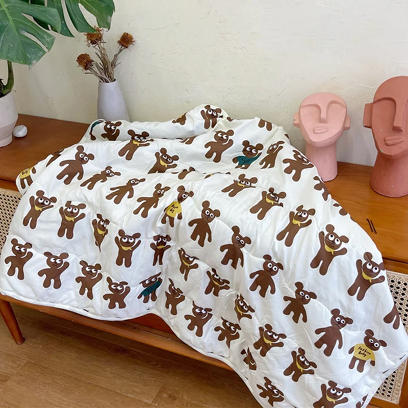 INS Cute Cartoon Love Bear Rabbit Baby Quilt Thin Blanket Newborn Comforter Kindergarten Kids Lunch Break Bedding 150*200cm