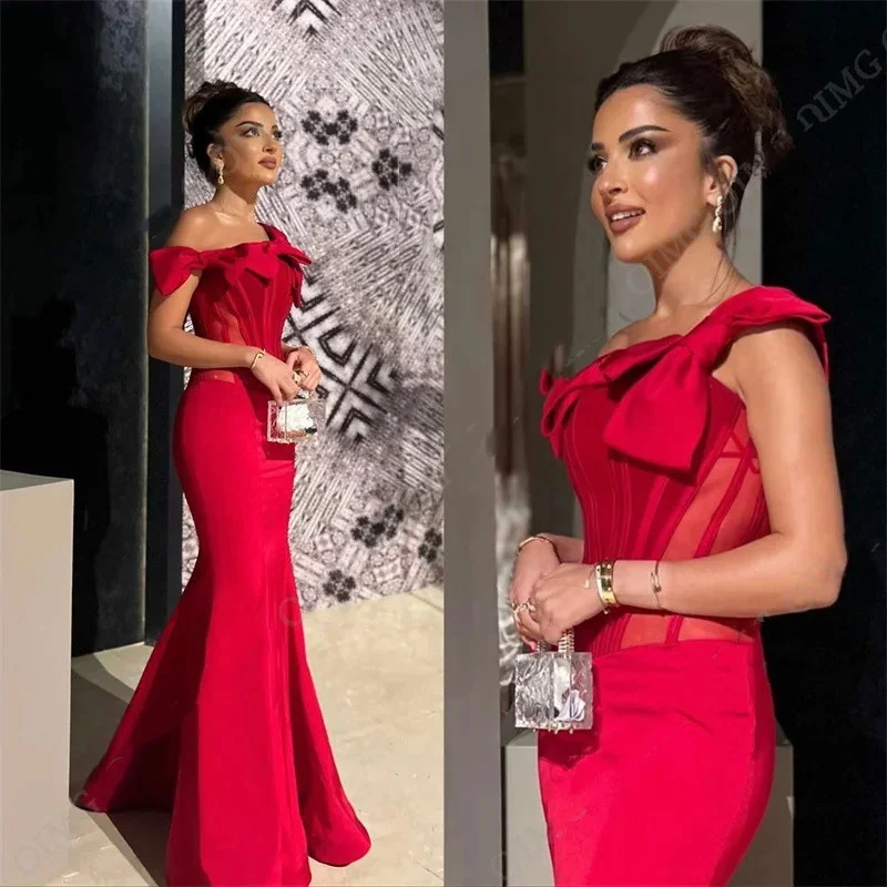 

Women Celebrity Sexy Single Sleeve with Bow Red Long Bodycon Dress 2024 Elegant Evening Wedding Guest Party Dress New Design