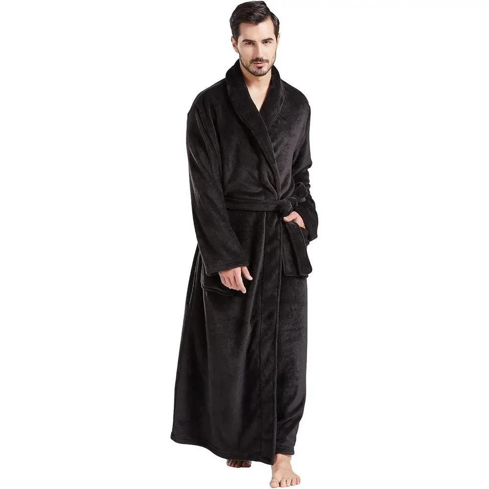 

ashGudim Mens Robes Big and Tall ull Length Plush leece Long Robe or Men Bathrobe Shawl Collar Warm Winter House Robes